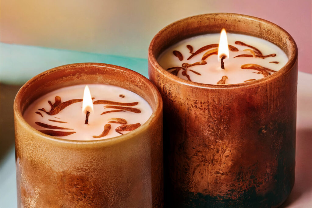 aromatic candles in brown cups