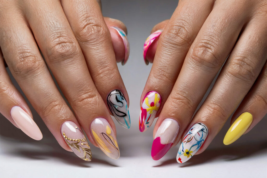 modern nail art in a salon