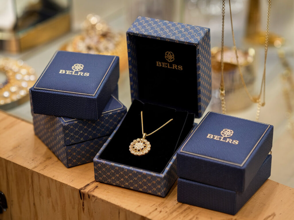 blue jewelry boxes with the same brand logo