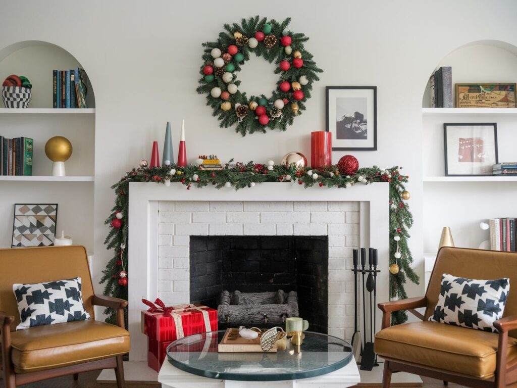 Christmas mantel decor ideas mid-century design elements