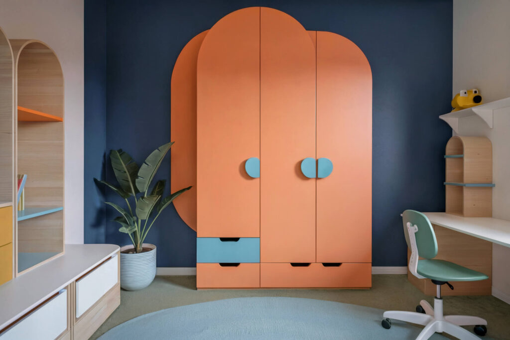 colors that go with orange, modern kid's room with an orange wardrobe