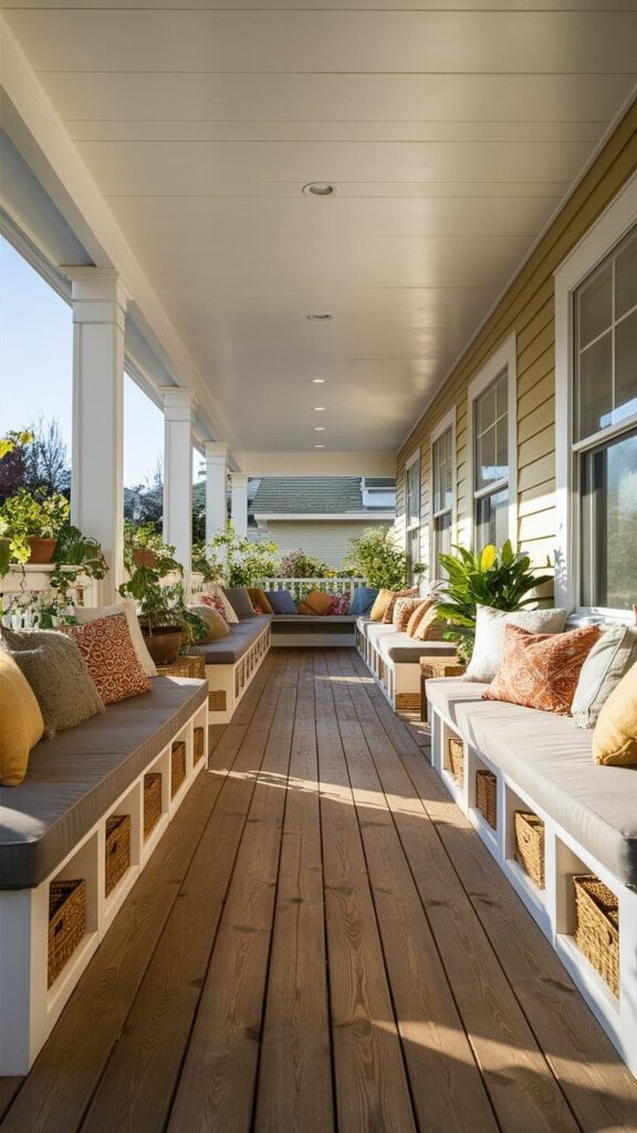 back porch built-in benches with storage