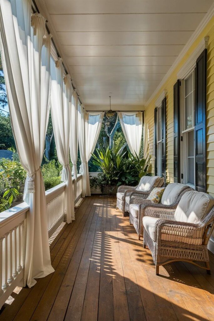 back porch white curtains for shade