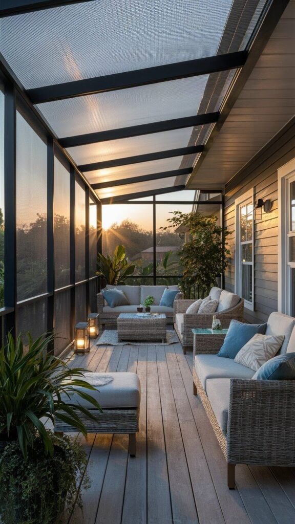 back porch with insect screens for mosquito protection