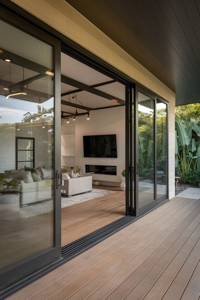 back porch with sliding glass doors, contemporary design house