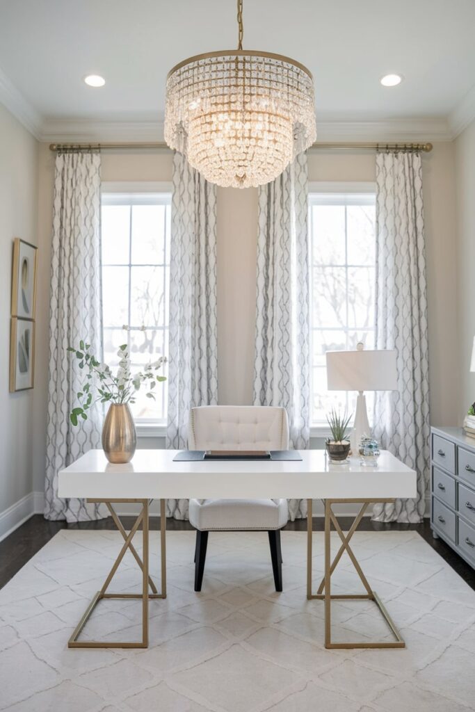 crystal chandelier in the light home office