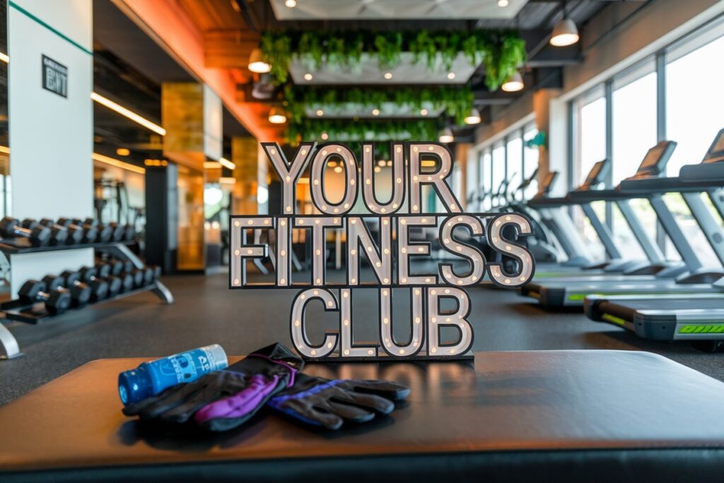 fitness club interior with a title