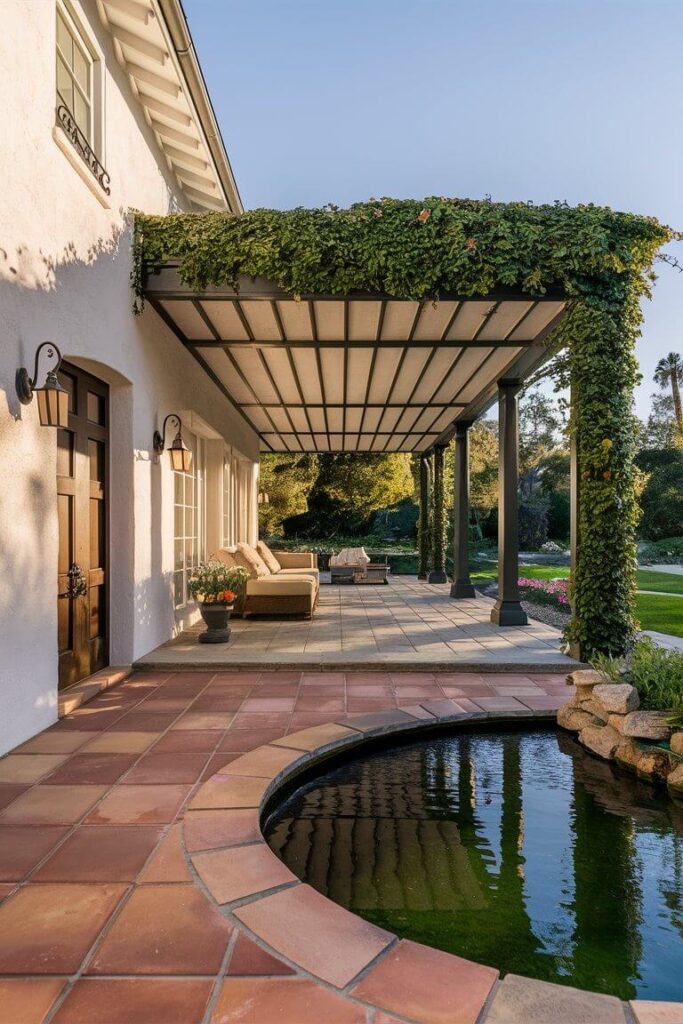 French inspired back porch of a house