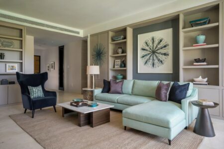 colors that go with mint green, mint green combo, modern living room with a mint green couch