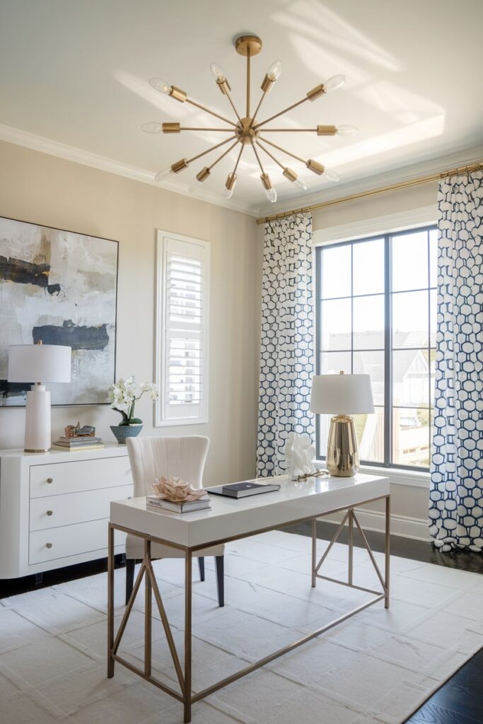 modern sputnik chandelier in the light feminine home office