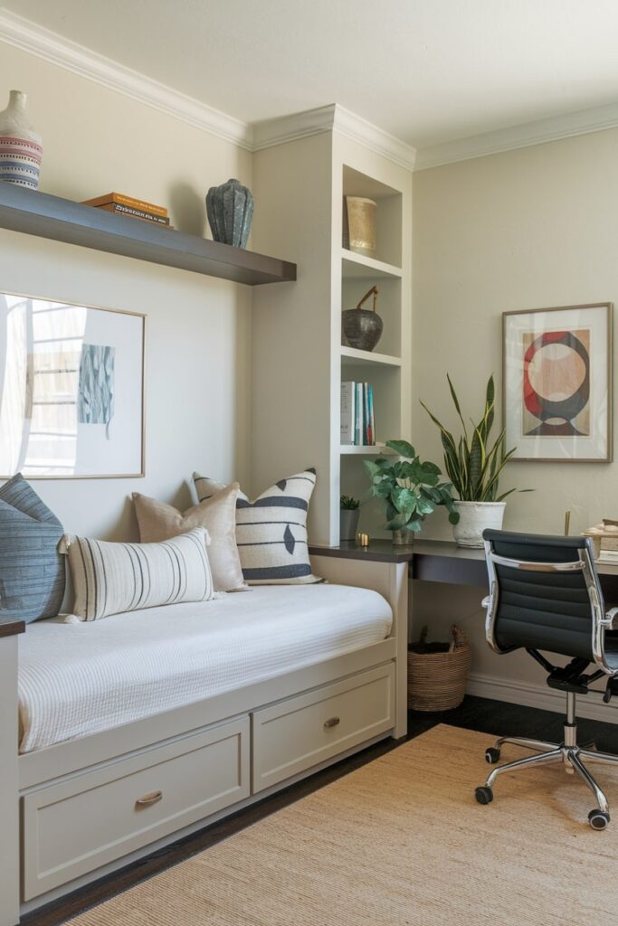 office guest room with a daybed, black chair