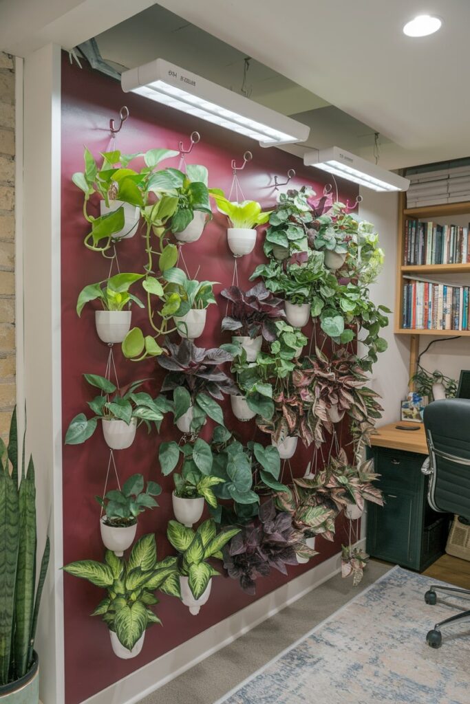 vertical garden wall in a basement office