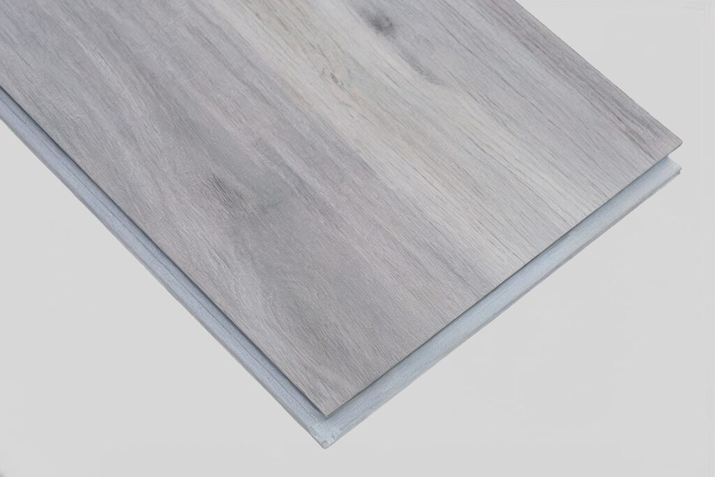 vinyl flooring plank of gray color with oak pattern, LVP