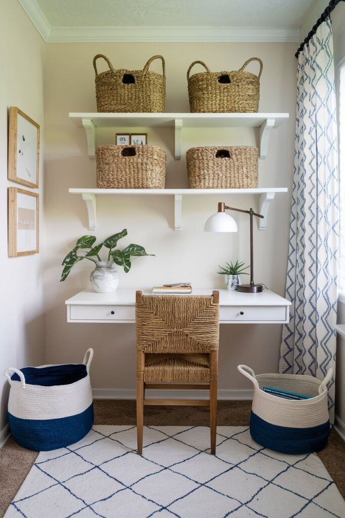 woven storage baskets rustic decor in the home office