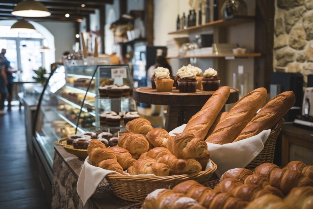 a bakery with various baked goods and cookies