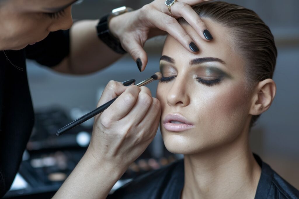 a photo of a makeup artist in action