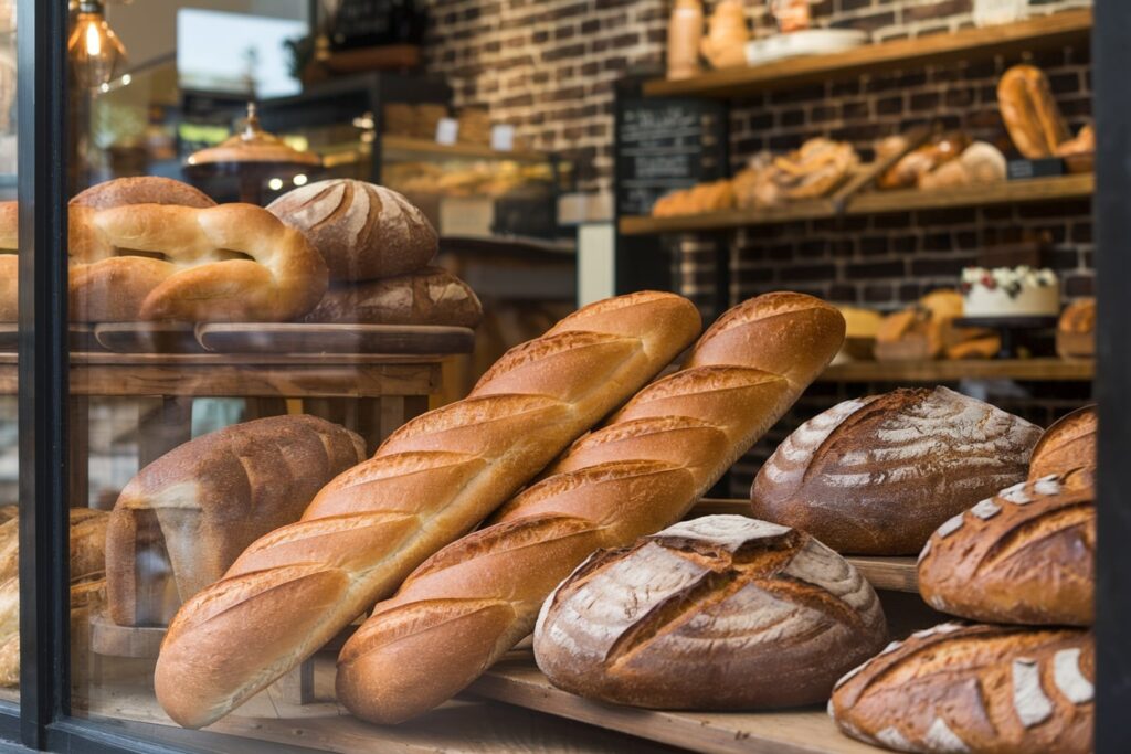 bakery with a glass exterior and bread