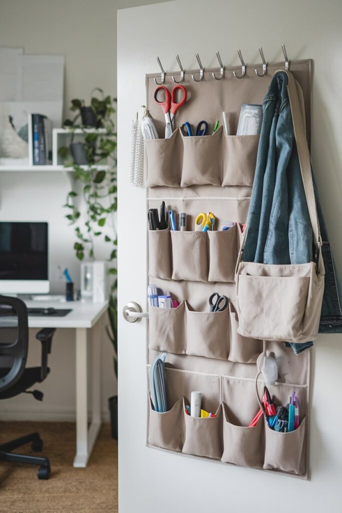 home office with behind the door organization pockets