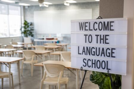 language school setting welcome in the class