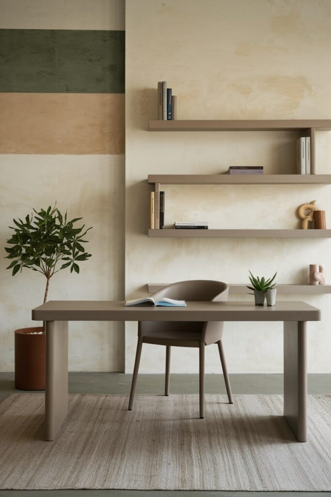 minimalist study room with clean lines and beige tone