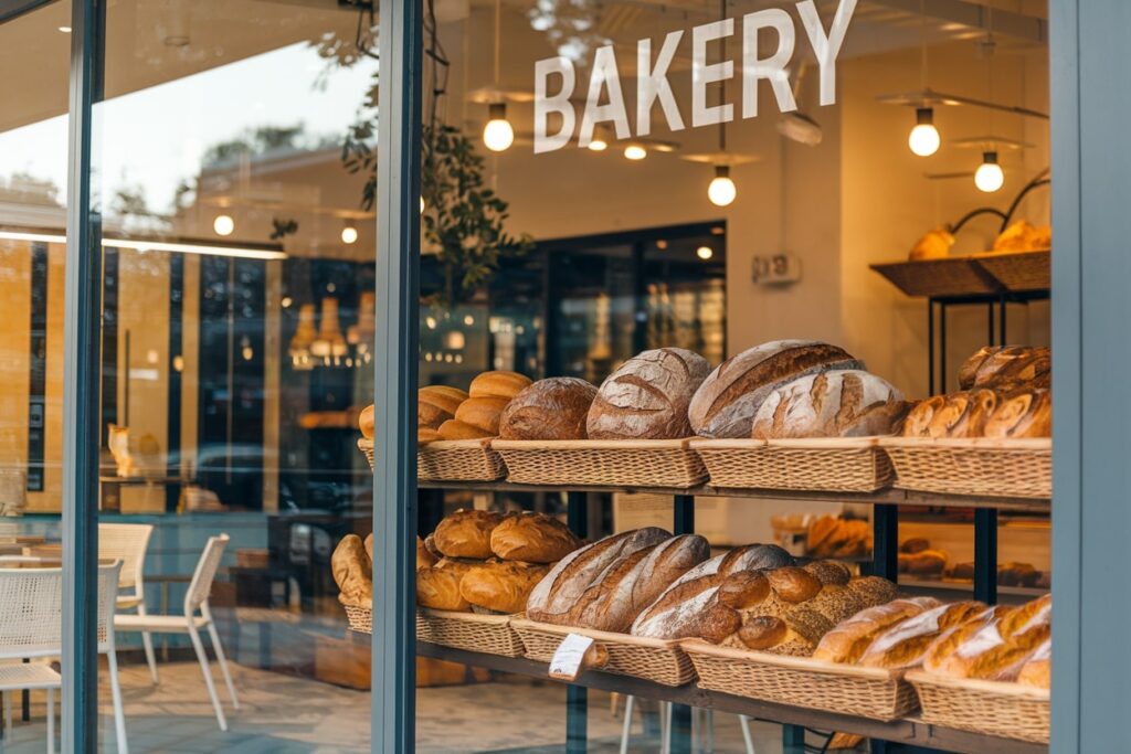 modern bakery's exterior showcases bread