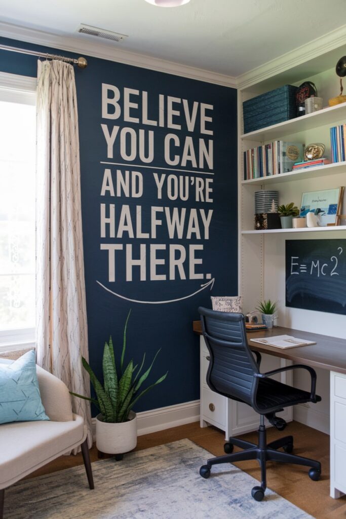 study room with a large inspirational wall art