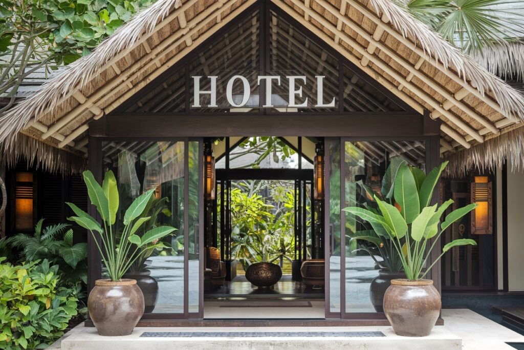 tropical hotel entrance