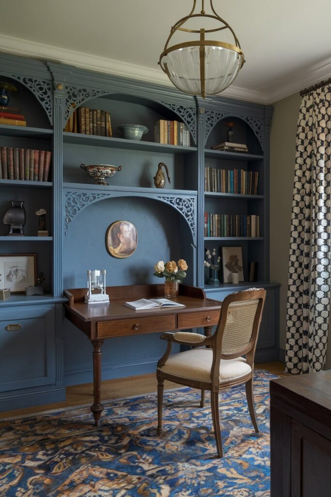 vintage study room design with old wooden desk and vintage decor