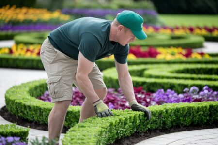 a skilled landscaping company worker in action