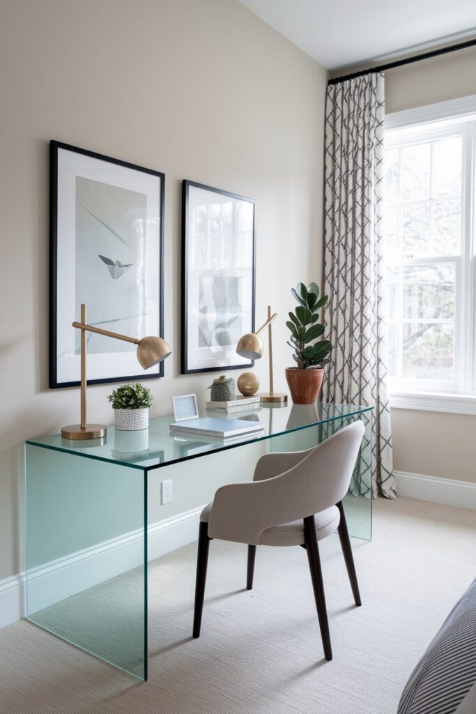 glass desk for work in the bedroom