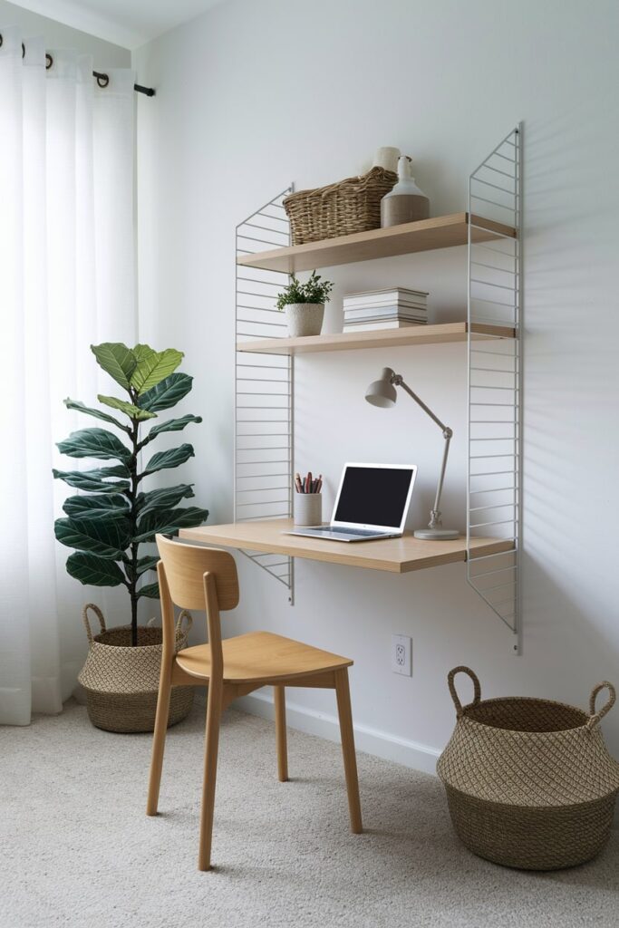 minimalist floating shelf in the bedroom office
