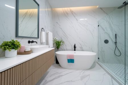 modern bathroom with spring decor