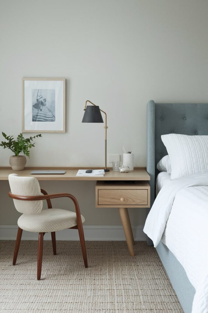 nightstand workspace with wooden desk in the bedroom