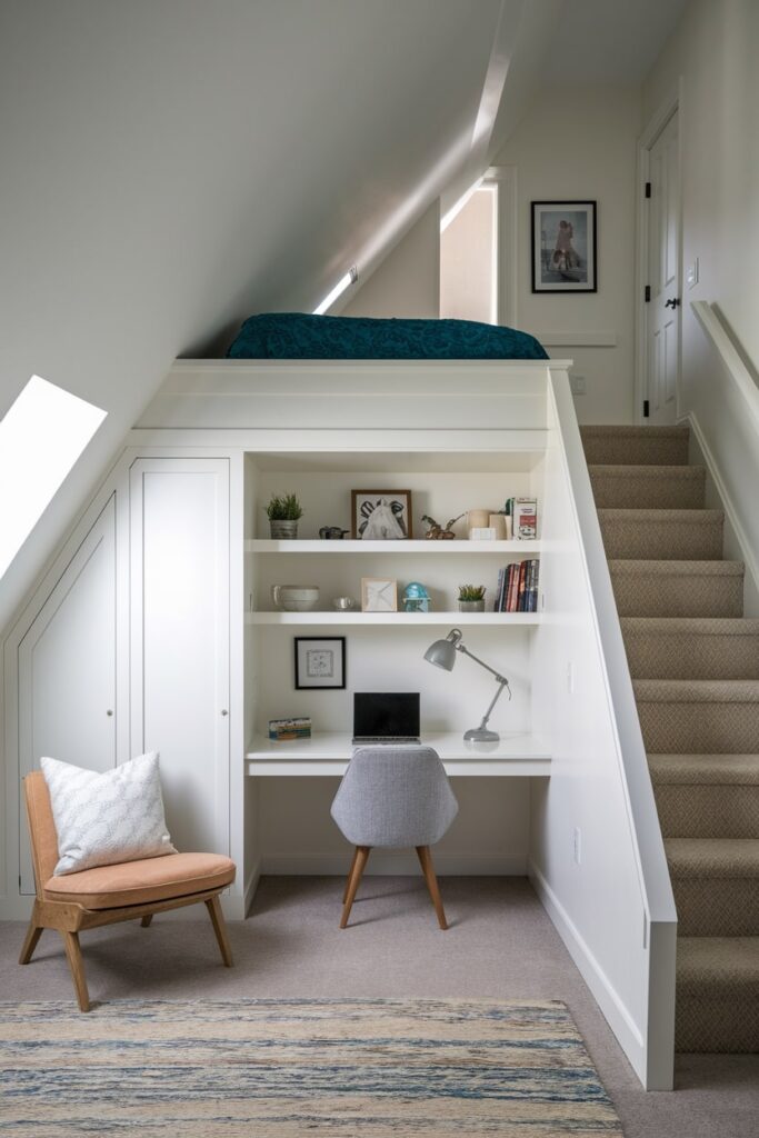 under stair office in the lofted bedroom