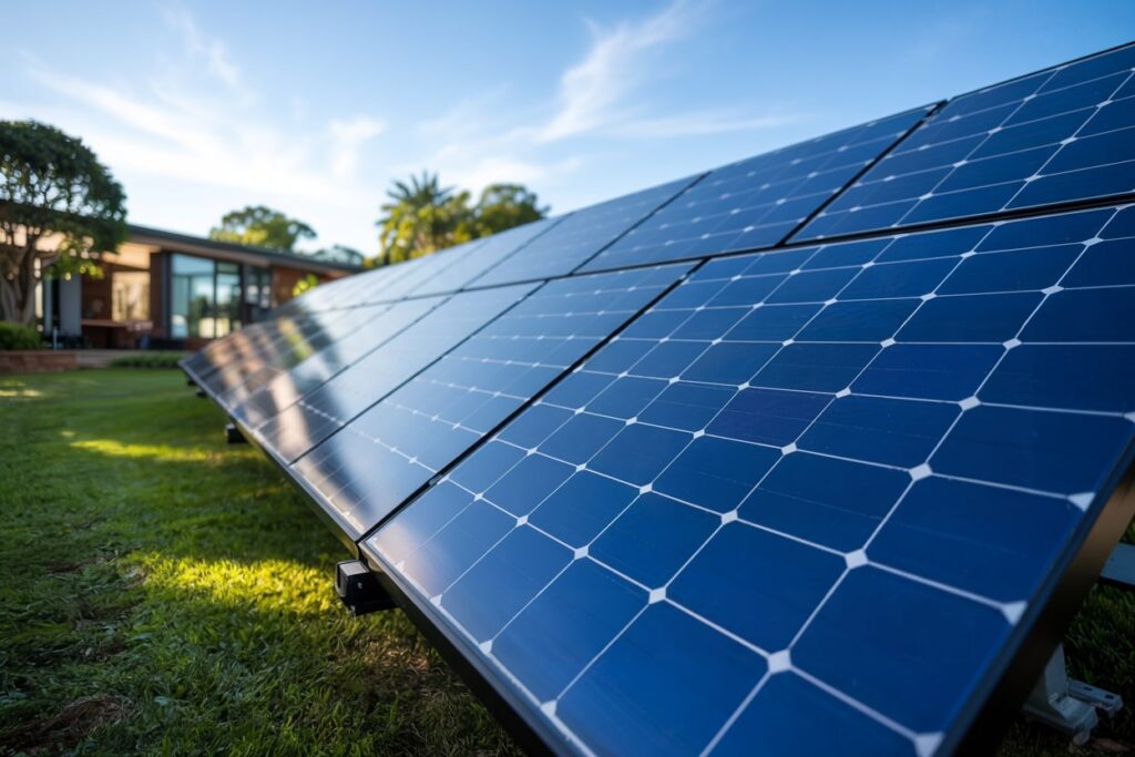close shot of solar panels in the backyard