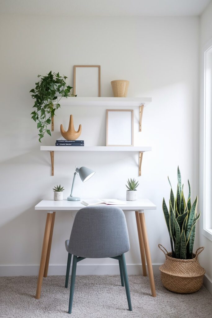 decorative shelving in the minimalist home office
