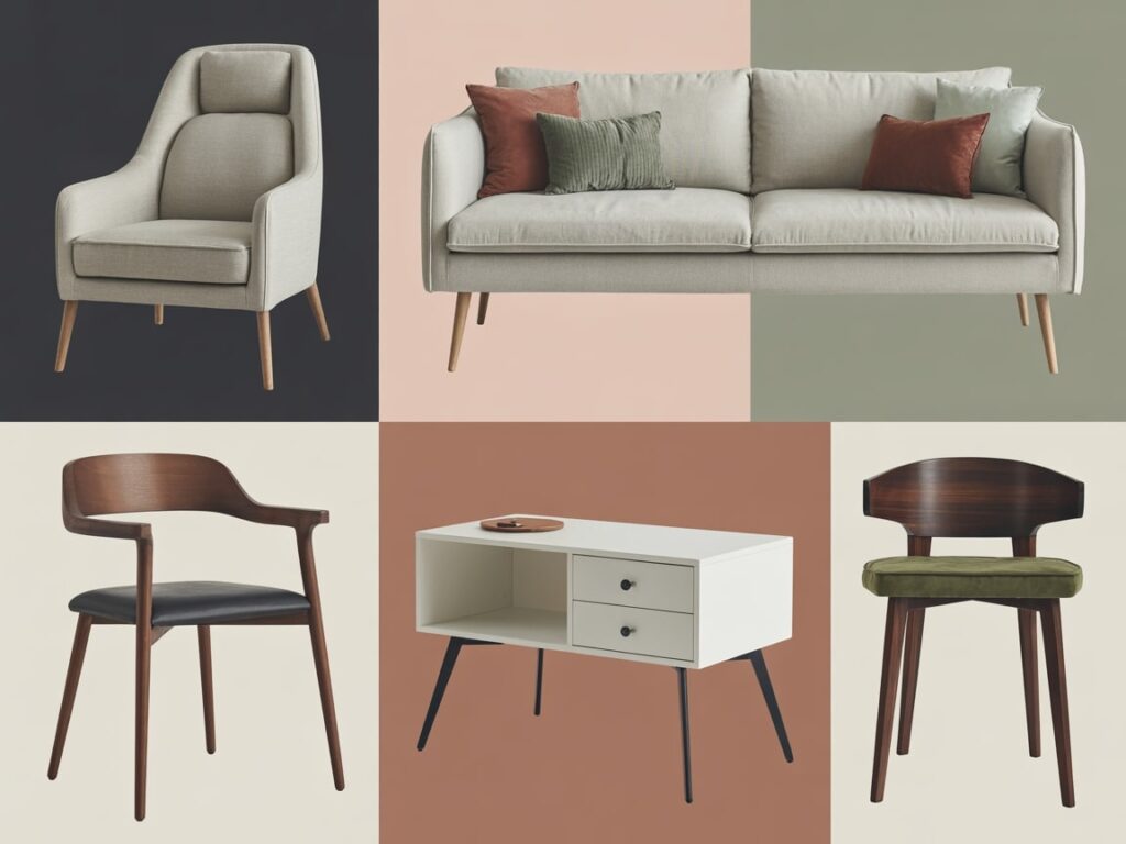 modern furniture items, chairs, couch