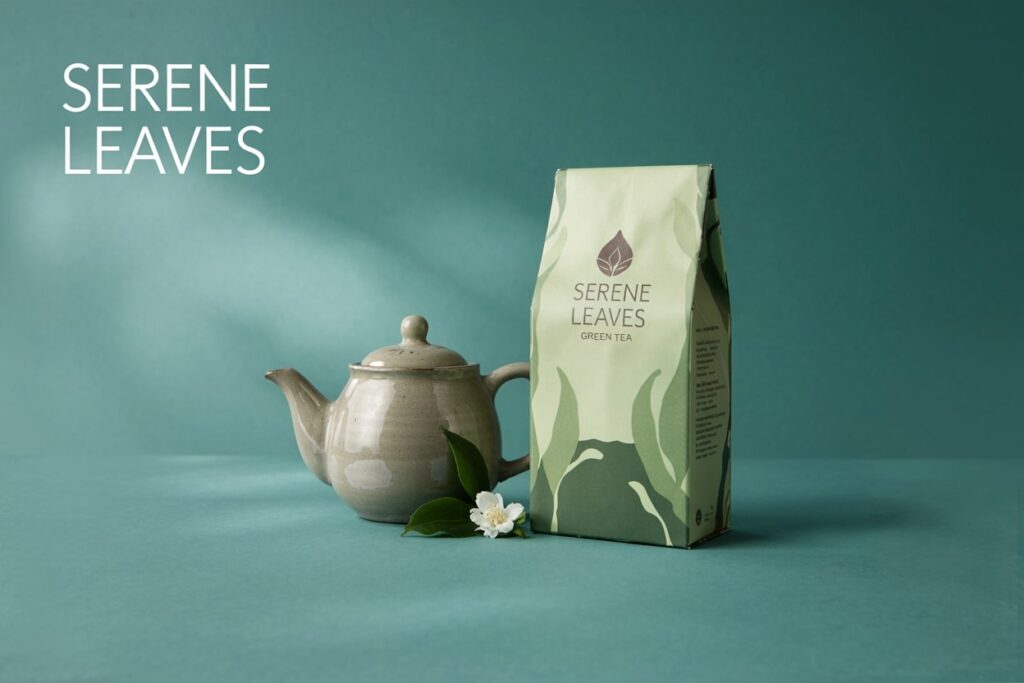 product photography of the green tea brand packaging