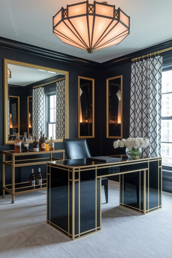 art deco black masculine home office