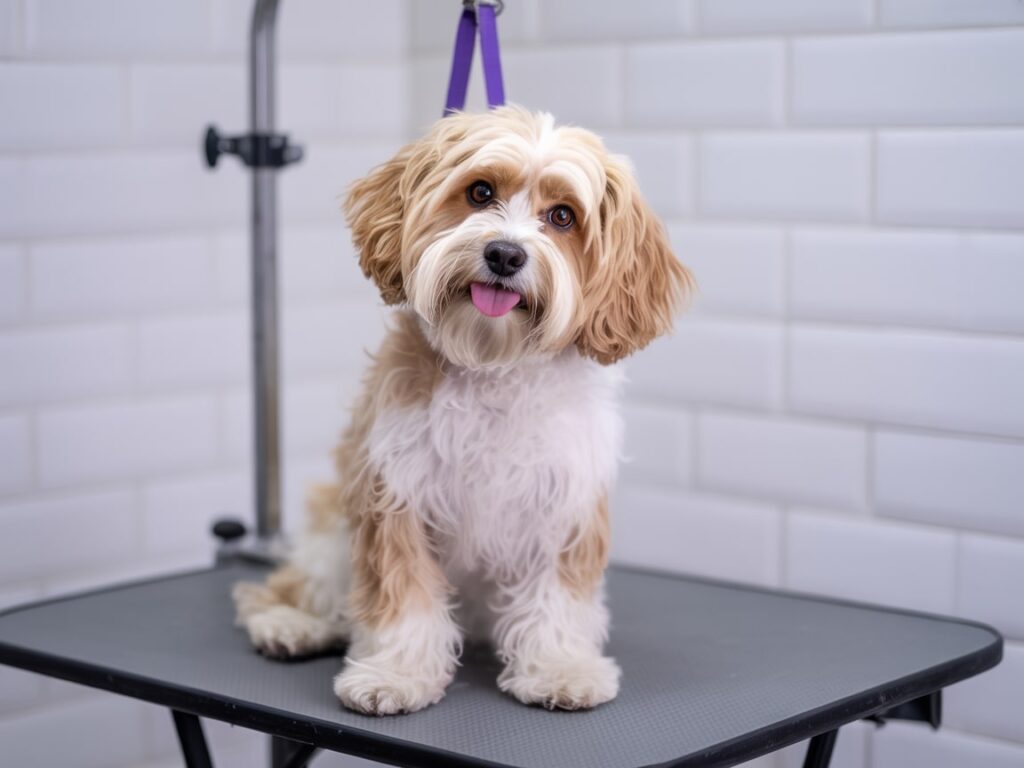 cute dog grooming, white tile background. how to make $5,000 fast