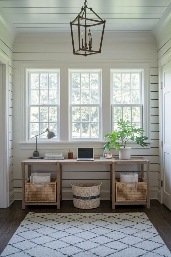 entryway or foyer with a narrow console table as a small workspace