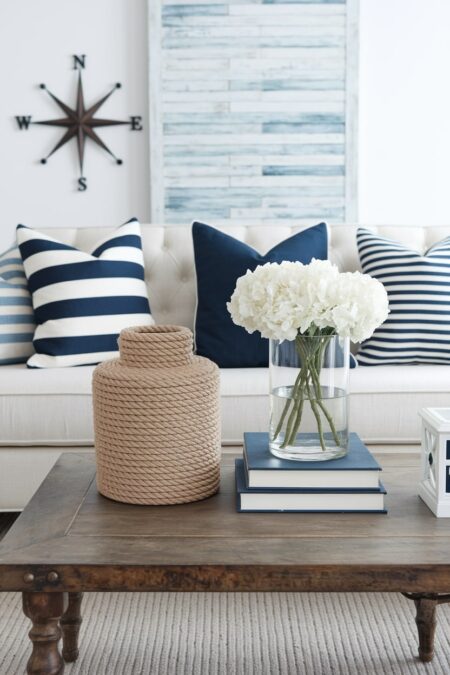 living room with nautical inspired patterns decor for summer