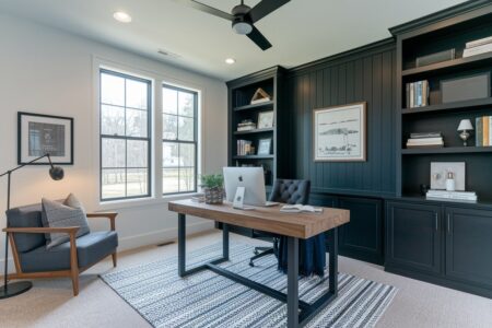 masculine home office for him, black accents