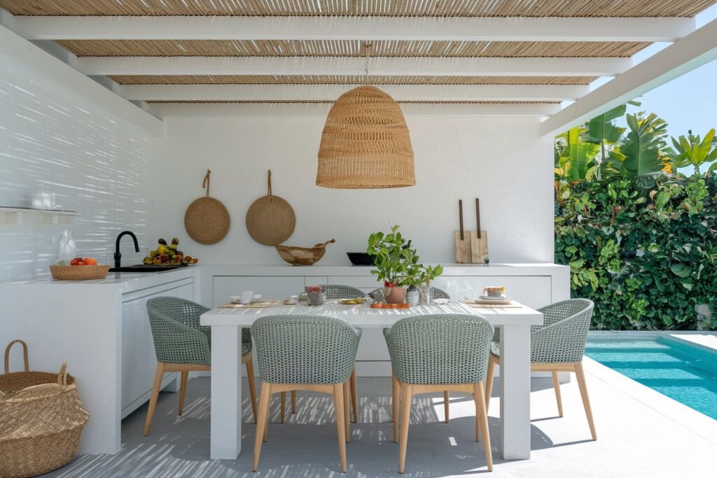 modern summer kitchen near pool