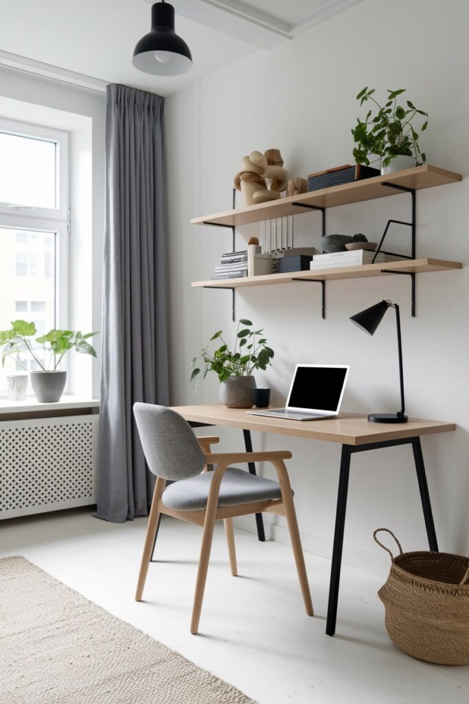 Scandinavian masculine home office, black desk legs