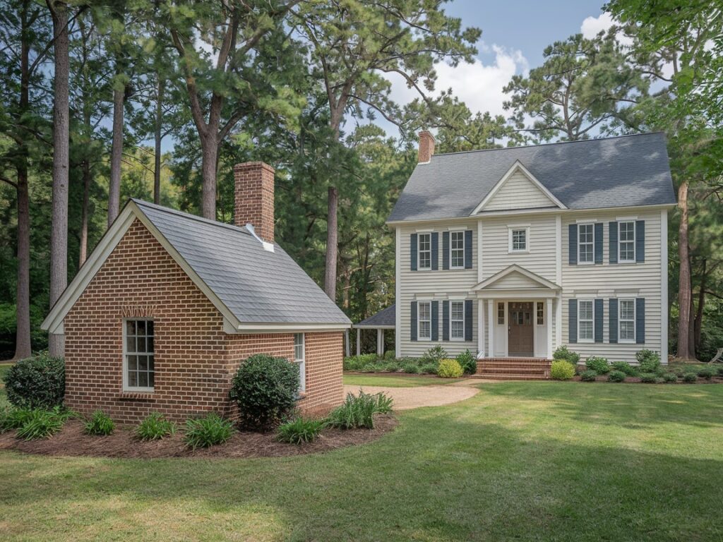 small brick summer kitchen building near house