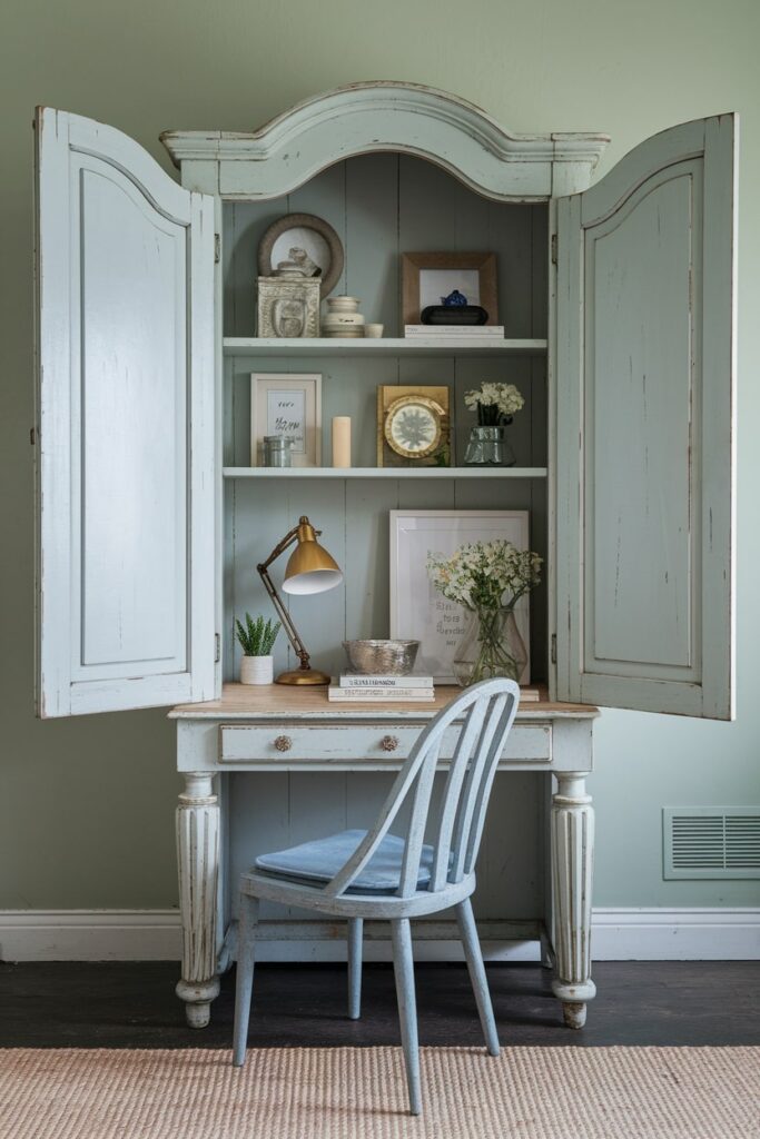 small workspace in the vintage armoire