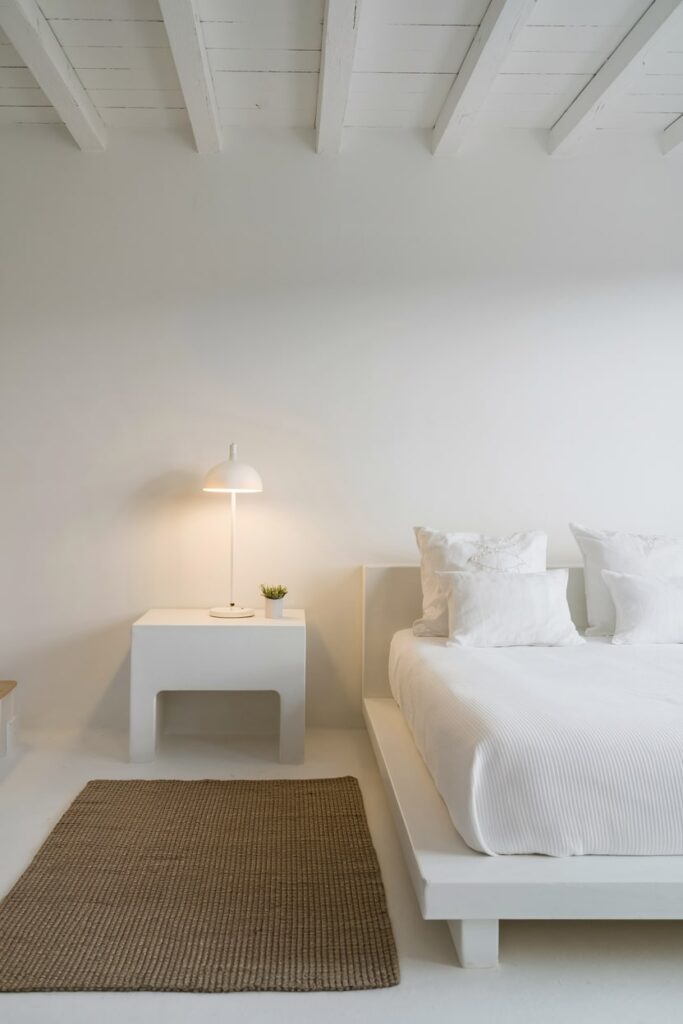 all white minimalist bedroom