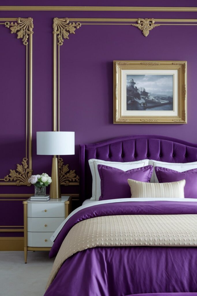 amethyst and gold combination, purple bedroom