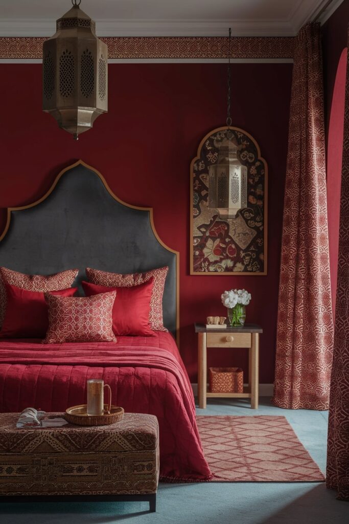 bedroom with red Moroccan design